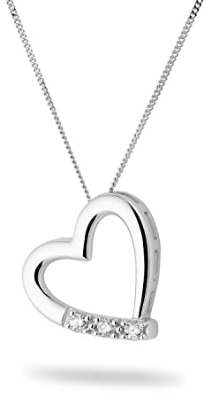 MIORE Schmuck Damen 0.08 Ct Diamant Halskette mit Kettenanhänger Herz mit 3 Diamanten Brillanten Kette aus Weißgold 14 Karat / 585 Gold
