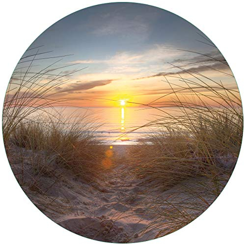 Wallario Glasbild rund Sonnenuntergang am Strand - Rund, 50 cm Durchmesser Wandbild Glas in Premium-Qualität: Brillante Farben, freischwebende Optik