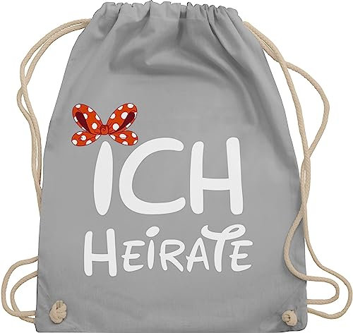 Turnbeutel Rucksack - JGA Junggesellenabschied Frauen - Ich heirate Schleife weiß - Unisize - Hellgrau - brauttaschen bachelorette party heira beutelrucksäcke junggesellinnenabschied outfit