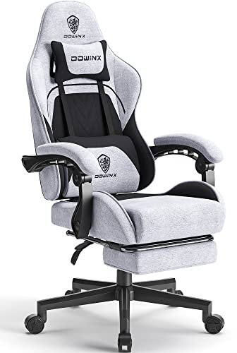 Dowinx Gaming Chair Fabric with Pocket Spring Cushion, Massage Game Chair Cloth with Headrest, Ergonomic Computer Chair with Footrest 290LBS, Black and Grey
