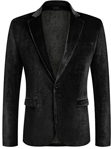 COOFANDY Mens Velvet Tuxedo Jacket Black Blazers Notch Lapel One Button Party Blazer (Black M)