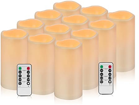Artmarry 12 Pack Flickering Flameless Candles Large (D 3 x H 6) LED Candles Fake Pillars Outdoor Indoor Battery Operated Candles with Remote for Home Wedding Christmas Holiday Décor (12 Pack)