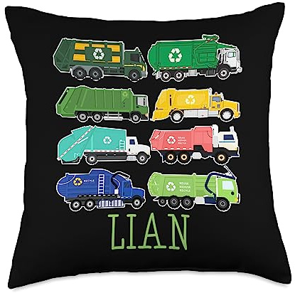 Waste Collector Dump Trash Recycling Lover Lian Trash Kids Collector Ecologist Garbage Truck Throw Pillow, 18x18, Multicolor
