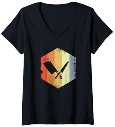 Femme Couteau et hachoir Croquis de la personne viande Boucher T-Shirt avec Col en V