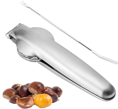 JTMKYO 1 pinza para castañas, 1 aguja de nogal, juego de tijeras multifuncional, cortador de nueces y castañas, pelador de castañas, abridor de acero inoxidable, adecuado para pelar nueces