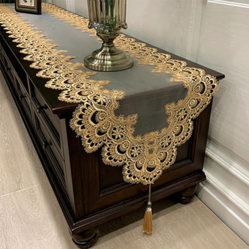 Spitzentischdecke, 40 x 100 cm, Spitze, Teetisch, TV-Schrank, Tischdecke, Anhänger, Quaste, Kommode, Staubschutz für Restaurant, Wohnzimmer (3)