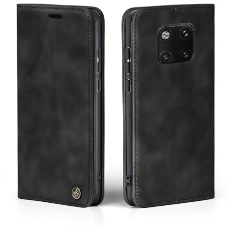 LBH Custodia per Huawei Mate 20 Pro, colore nero, con scomparto per carte di credito e denaro, con funzione leggio, chiusura magnetica, stile vintage