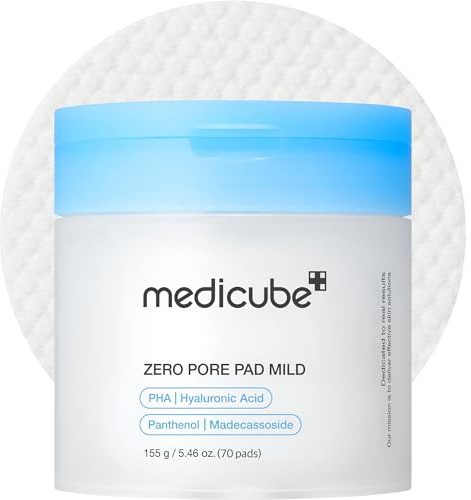 medicube Tónicas Zero Pore Pads Mild Gentle Para Exfoliar, Minimizar Y Eliminar Los Puntos Negros Con Almohadillas Suaves Pha Ideal 2.0 (70 Unidades)