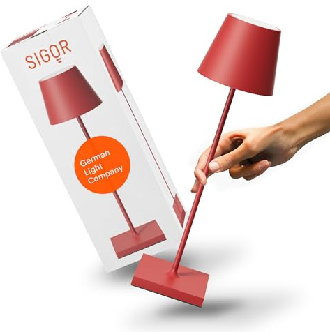 SIGOR Nuindie 2.0 LED Akku-Tischlampe, feuerrot | Dimmbar • Indoor & Outdoor • IP54 • 38 cm • USB-C • 12 h Leuchtdauer