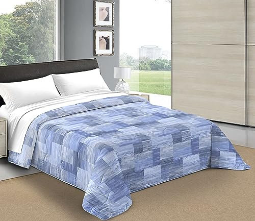 Tata Home Copriletto trapuntino primaverile estivo letto Matrimoniale 260x260 cm Trapunta Leggera e Traspirante Disegno Quadri Geometrici Made in Italy Mod. Cubic Blu Azzurro
