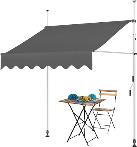 Einziehbare Markise, Markisen für Terrasse wasserdicht, Balkon-Klemmmarkise, Außenüberdachung, UV-beständig, Haustür-Markise,B/Grau,W-3.5M