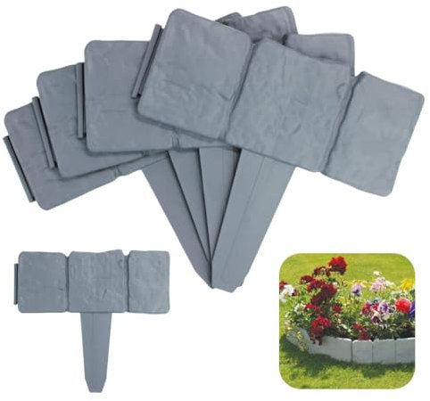 20 Pack Hammer in Lawn Edging - Garden Edge Fence - Outdoor Landscape Edging Decorative Border - Cobbled Stone Effect Panels - 5 Meter Total