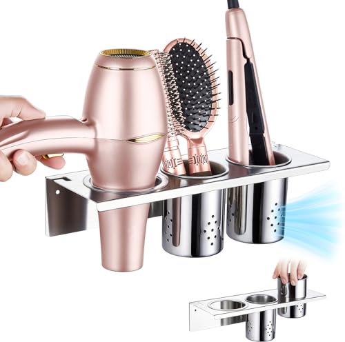 Föhn und Glätteisen Halterung, Fönhalter Wand Ohne Bohren, Haartrocknerhalter Haarbürstenhalter Edelstahl, Föhn Halterung Föhnhalterungen Selbstklebend, Wandhalterung Fön Halterung für Bad Hotel