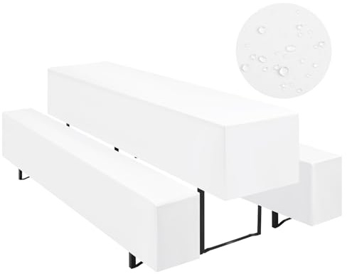 Teruntrue Bierzeltgarnitur Set 3tlg. wasserdichte Hussen für Bierzeltgarnitur 220 x 50cm – 1 Husse Biertisch + 2 Bierbank in Weiß - Biertischhusse Bierbankhusse Biertisch – 220x50cm Weiß