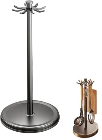 Soporte giratorio para utensilios de cocina - Soporte para utensilios de cocina giratorio de 360° con 8 ganchos, organizador de acero inoxidable, herramientas de cocina | Estante para utensilios