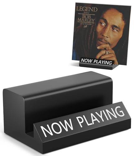 Aofure Now Playing Vinyl Record Stand, Solid Pine Wood Record Holder, Display Shelf for Turntable & Accessories, Classic Black