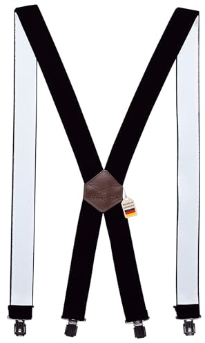 Zukunftsenkel Premium Hosenträger 3,5 cm breit in X-Form mit Leder-Patch und 4 extra starken Clips flexibel Herren & Damen Skihosenträger Motorradhosenträger Fasnacht