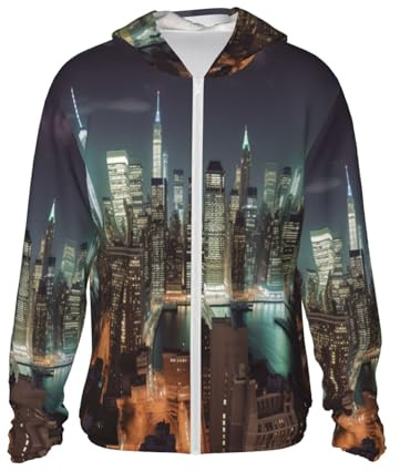Dwrepo UPF 50+ New York City Print Sun Protection Hoodie Jacket Full Zip Long Sleeve Sun Shirt, Black, XXL