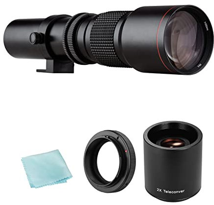 kosingna Camera Super Telephoto Lens 500mm F/8.0-32 Manual Zoom T-Mount + 2X 500mm Teleconverter Lens + T2-EOS Adapter ng Replacement for EOS Rebel T7 T7i T6 T6i T5 80D 77D 700D 70D 60D 50D 5D 6D 7D