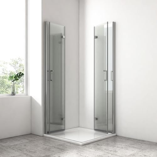 EMKE Duschkabine 80 x 80 x 195cm Eckeinstieg Duschabtrennung Falttüren mit Pendeltüren 6 mm NANO-Glas Duschkabinen Scharniertür Duschtür Faltbar Dusche Duschwand Fertigdusche Komplettdusche