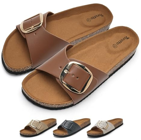Torotto Pantoletten Damen Sandalen Latschen Schlappen Hausschuhe Bequeme Verstellbare Schnalle(braun,38 EU)