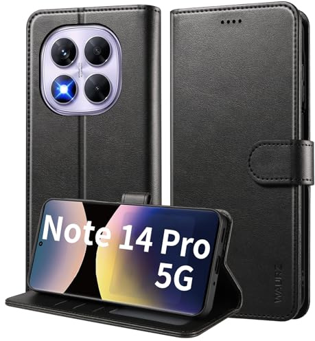 WAURZ Vikbart fodral för Xiaomi Redmi Note 14 Pro 5G (inte för 4G), svart | Plånboksfodral i PU-läder med korthållare, magnetisk stängning totalt skydd flipfodral stötsäkert smalt