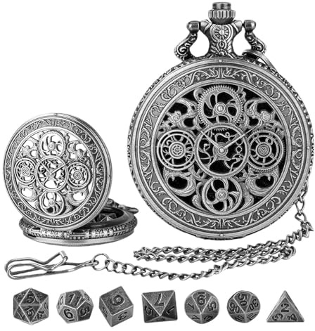 Juego de dados pequeños,Juego de dados con reloj de bolsillo,Dados poliédricos de metal ligero - Dados de juego de rol, dados poliédricos pequeños, dados de Metal con carcasa de reloj de bolsillo para
