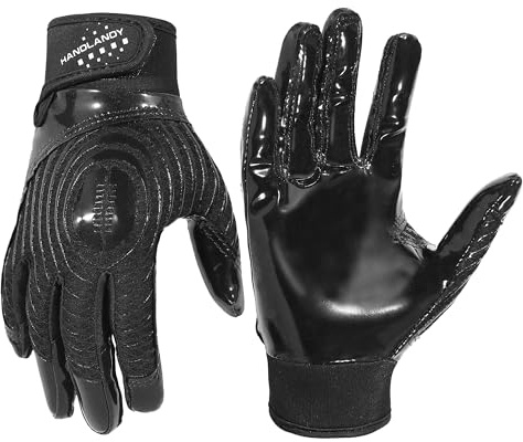 HANDLANDY Football Gloves, Super Grip Men's Receiver Gloves Best Gift for Men and Women (Dark Black, Adult Medium)