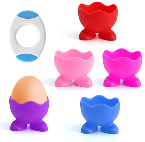 Lot de 5 coquetiers amusants et un ouvre-œufs en silicone, coquetiers pour enfants, pour le petit-déjeuner, parfait pour la cuisine, les œufs pour placer de petits objets tels que le maquillage