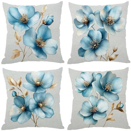 Fodere Cuscini da Esterno Impermeabili, Moderno Federe Cuscini Divano 70x70 Quadrate Set di 4, Doppia Faccia Stampa Lino Cushion Covers Beige Cerniera Invisibile per Room Decor, Regalo Donna Z-906