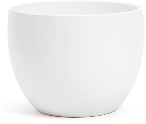 Elegante Pflanzschale aus Terracotta | Weiß matt | für Innen oder Außen | D.17 cm - H.13 cm | Moderne Deko Vase für Pflanzen, Blumen, Sukkulenten, Orchideen, Sansevieria (1x - Ø 17cm - Weiß matt)