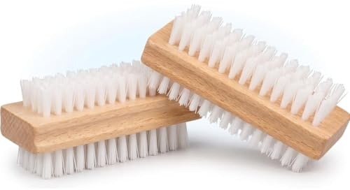 2x Wooden Nail Brush Double Sided Scrubbing Brushes for Toes Nails Fingertips Hands, Home & Salon Use Manicure & Pedicure Tool for Deep Cleaning (pack of 2)