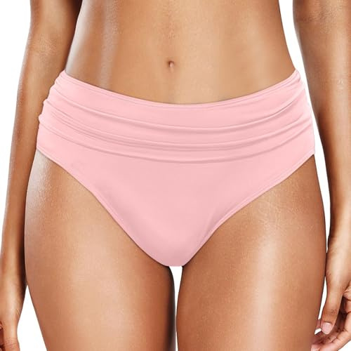 Bas Maillot De Bain Taille Haute pour Femme Élégant Bikini Taille Haute Ruched Bikini Slips Couleur Unie Triangle Short de Bain Amincissant Gainant Ventre Plat Culotte Maillot -Noir
