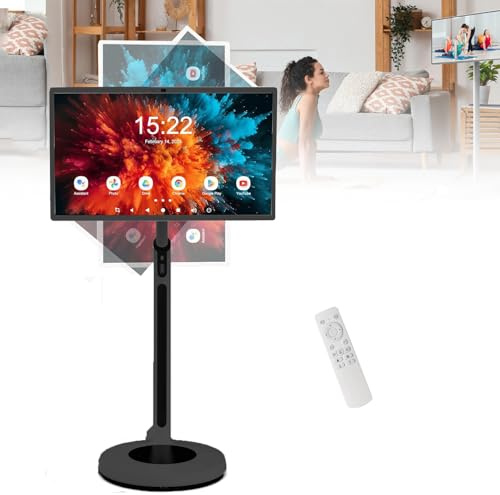 NzEupno Televisor PortáTil De Pie, Tableta Giratoria De 32 con Control Remoto, Monitor Inteligente con Ruedas, Televisor TáCtil Stanbyme con CáMara 4K Y Soporte Ajustable Black-8+128G