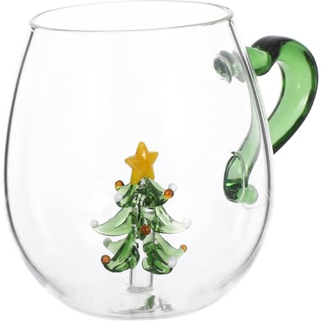 LIFKOME 3d Weihnachtsbecher Glas Mit Baummotiv Transparent Für Kaffee Tee Saft Vielseitiges Trinkglas Festliche Tischdekoration