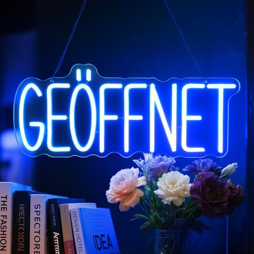 Flixyticy Geöffnet Neon Schild, Open Leuchtreklame, LED Leuchtschild Hängeschild Türschild USB-Betrieb mit dimmbarem Schalter für Geschäfte,Café,Restaurant,Hotel Dekoration an der Tür (Geöffnet(Blau))