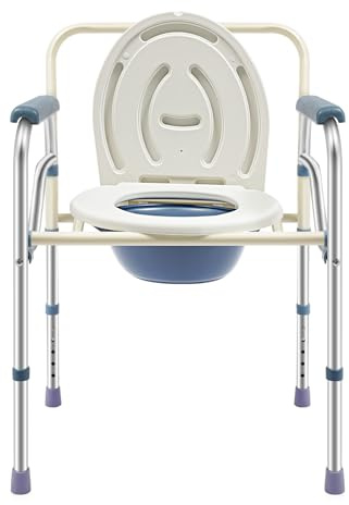 Chaise percée pliable pour personnes âgées, jusqu'à 150 kg, chaise de nuit réglable en hauteur avec seau, siège de toilette, tabouret pour personnes âgées, handicapées et femmes enceintes, poignées