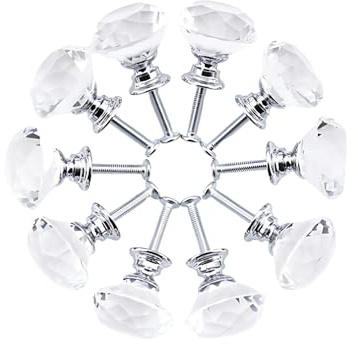 mophrati Glass Diamonds Cut Cabinet Door Drawer Knob Add Sparkle to Home Decor Wide Application Diamond Shape Glass Cabinet Knobs, Transparent Color