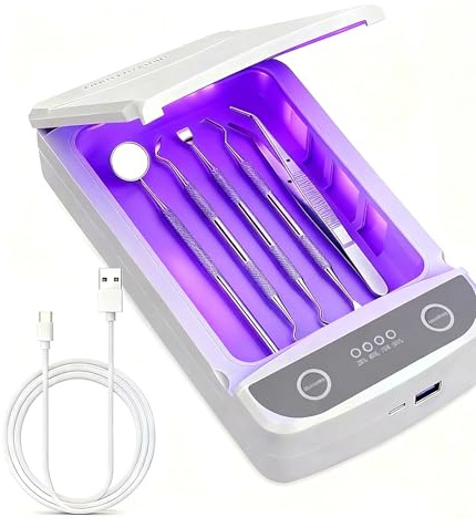 Pofucckly Dental Tools and UV-C Cleaning and Storage Box for Stainless Steel Teeth Cleaning Tools Electric toothbrushes and Various Oral Hygiene Devices