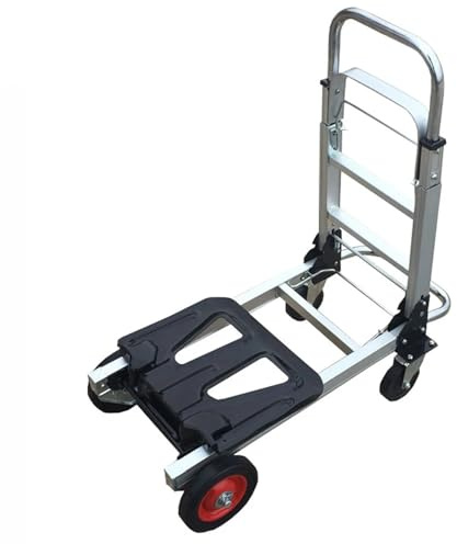 Carrello pieghevole for bagagli con pianale in alluminio multifunzionale, 4 ruote gomma, carrello trasporto attrezzi impieghi gravosi per Spesa, Ufficio, Viaggio