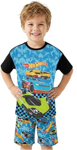 Get Trend Hot Wheels Ensemble Pyjama Enfant Garcon, 2 Pieces Eté T-Shirt Manche Courte et Pyjama Short, Vêtement de Nuit, Cadeau Garcon
