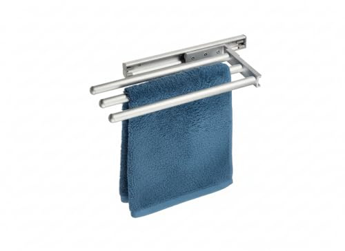 3 Arm Aluminium Pull Out Towel Rack, 3 Rods 31cm Bathroom Towel Rail Telescopic Wall Mounted Towel Holder with Aluminium 90° Rotatable Slide Rail
