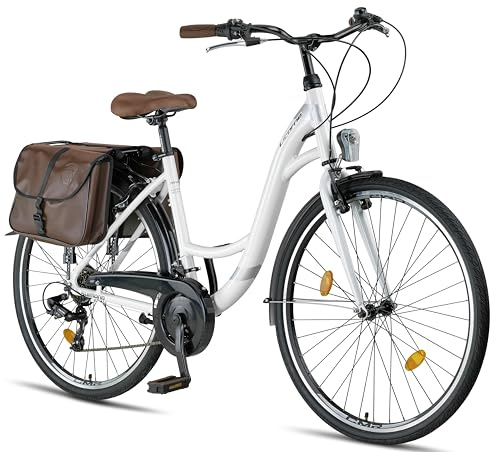 Licorne Bike Stella Plus Premium City Bike i 26 och 28 tums aluminiumcykel för flickor, pojkar, män och kvinnor – 21 växlar – Hollandcykel StVZO (vit, 28 tum)