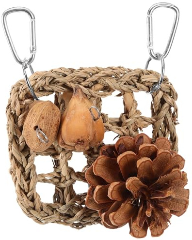 WOONEKY Hängendes Papageien Kletternetz aus Kiefernzapfen Vogelkletterspielzeug mit Feiner Handwerkskunst Vogelzubehör für Gleichgewichts und Koordinationsübungen im Käfig