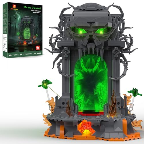 JMBricklayer Dunkles Portal Totenkopf Klemmbausteine Erwachsene mit Licht | Gothic Horror Tor Modellbau, 40006 Fantasy Halloween Bausteine Sammler Geschenke für Spieler Männer ab 14 Jahren