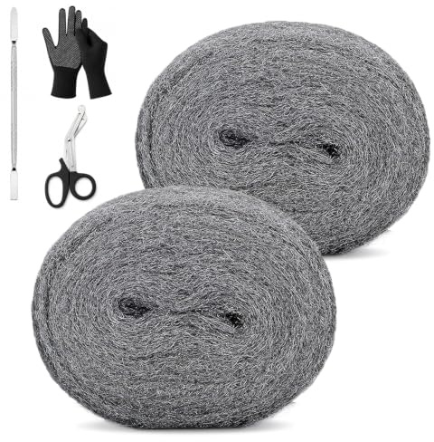 PICK FOR LIFE Steel Wool Mice Blocker 2 Pack DIY Kit Wire Wool Hole Filler | 3m/Roll with Gloves Scissors Pry bar, Wire Wool for Cleaning, Rodent Control, Stop Mouse Insect Pest for Attic Kitchen Garage