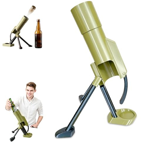 51mm Mortar-Style Beer Bottle Opener, Automatic Push Down Beer Opener & Cap Launcher | Unique Military Style Beer Bottle Mortar | Heavy Duty Novelty Gift for Men, Home Bar Decor (Apricot)