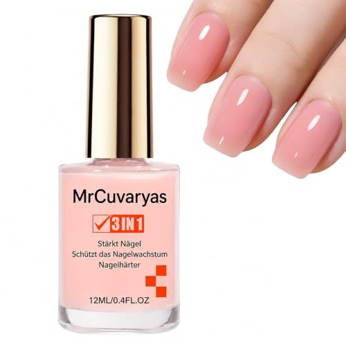 Nagelvårdslack 12 ml, gelérosa stärkande vårdande nagellack, snabbtorkande nagellack utan UV-lampa, glänsande uppbyggnadslack för mjuka, tunna, spröda naglar och naturlig manikyr, rosa nagelpolish