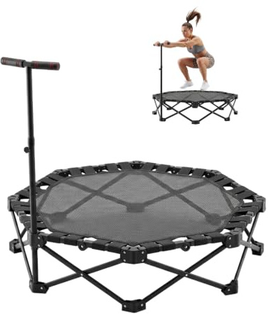 Trampolín Profesional 128cm Octogonal – Mini Cama Elástica Plegable para Adultos, Mango Regulable, Bandas Silenciosas de Nailon, Capacidad 150kg, Estabilidad Máxima