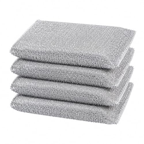 ZVKACT Esponjas De Limpieza De Cocina 4 Piezas Plata 12,5X8X1,8 Cm, Lurex Para Limpieza Profunda